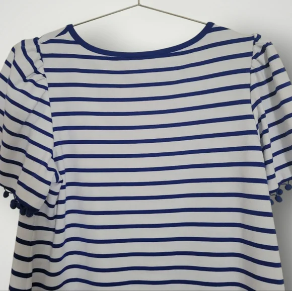 Anthropologie Heyton Blue and White Striped Dress Size 14 Nautical Short Sleeve - Picture 6 of 8